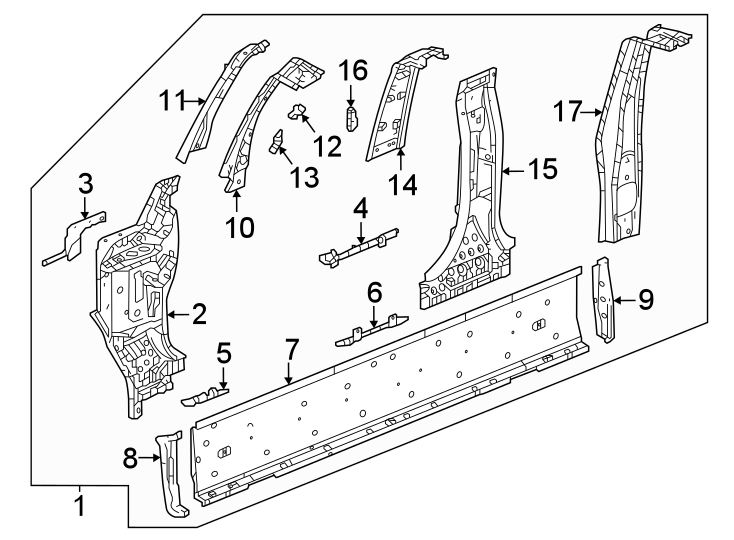 3Pillars. Rocker & floor. Center pillar & rocker.https://images.simplepart.com/images/parts/motor/fullsize/GE22365.png