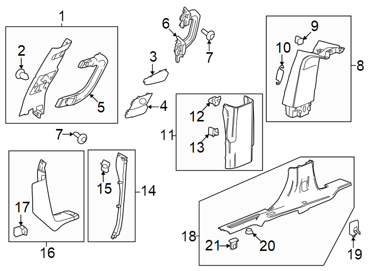 Diagram Pillars. Rocker & floor. Interior trim. for your 2008 Chevrolet Malibu   