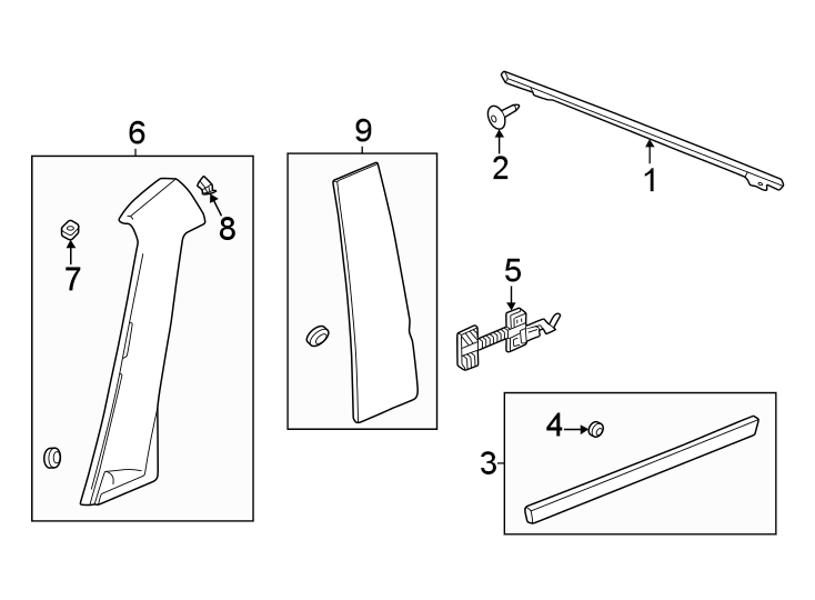 1Front door. Exterior trim.https://images.simplepart.com/images/parts/motor/fullsize/GE22390.png