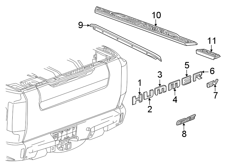 Tail gate. Exterior trim.