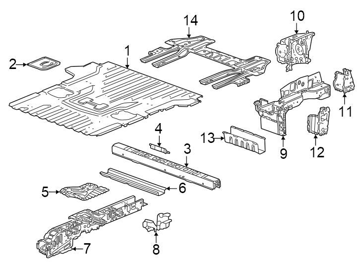 Diagram Rear body & floor. Floor & rails. for your 2012 GMC Sierra 2500 HD 6.6L Duramax V8 DIESEL A/T RWD WT Standard Cab Pickup Fleetside 