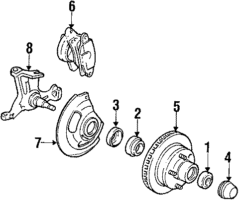 Diagram WHEELS & FRONT SUSPENSION. BRAKE COMPONENTS. for your 1995 Chevrolet S10  LS Standard Cab Pickup Fleetside 2.2L Vortec A/T 4WD 