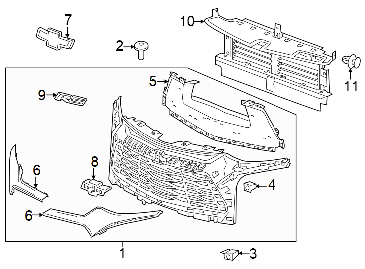 10Front bumper & grille. Grille & components.https://images.simplepart.com/images/parts/motor/fullsize/GF19042.png