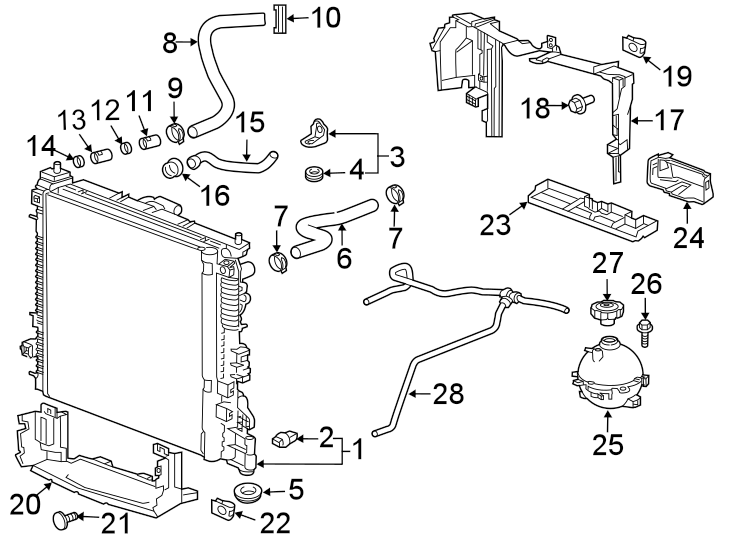 Diagram RADIATOR & COMPONENTS. for your 2021 Chevrolet Camaro 6.2L V8 M/T SS Coupe 