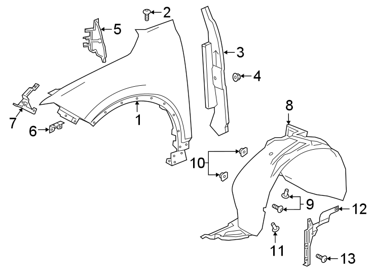 Diagram FENDER & COMPONENTS. for your 2022 Cadillac XT4 Premium Luxury Sport Utility 2.0L A/T 4WD 