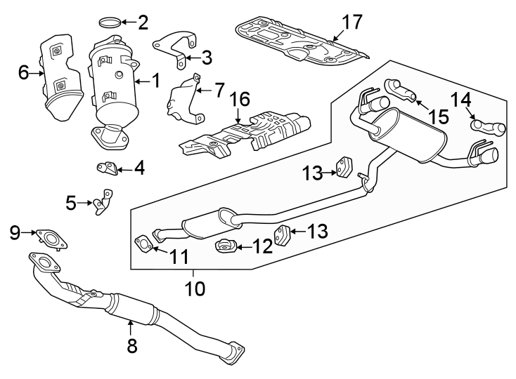 Diagram EXHAUST SYSTEM. EXHAUST COMPONENTS. for your 2018 Chevrolet Equinox 1.5L Ecotec A/T 4WD LT Sport Utility 