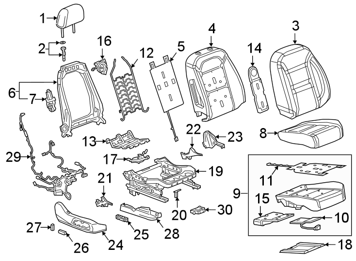 Diagram SEATS & TRACKS. PASSENGER SEAT COMPONENTS. for your 2005 Chevrolet Trailblazer   