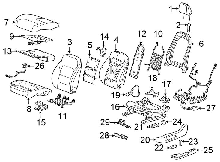 Diagram SEATS & TRACKS. DRIVER SEAT COMPONENTS. for your 2007 GMC Sierra 2500 HD 6.0L Vortec V8 A/T 4WD SLT Extended Cab Pickup 