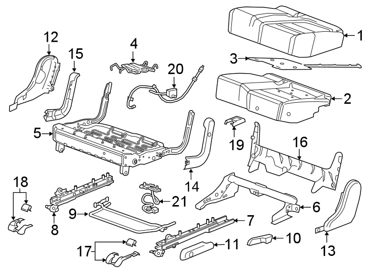 Diagram SEATS & TRACKS. REAR SEAT COMPONENTS. for your 2023 Cadillac XT4   