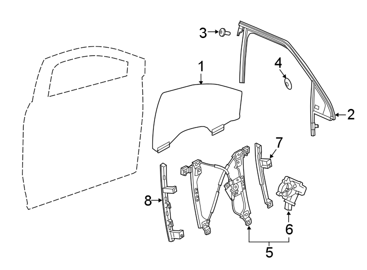 Diagram FRONT DOOR. GLASS & HARDWARE. for your 2024 Chevrolet Equinox  Premier Sport Utility 