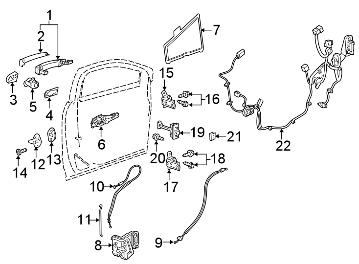 8Front door. Lock & hardware.https://images.simplepart.com/images/parts/motor/fullsize/GF19540.png