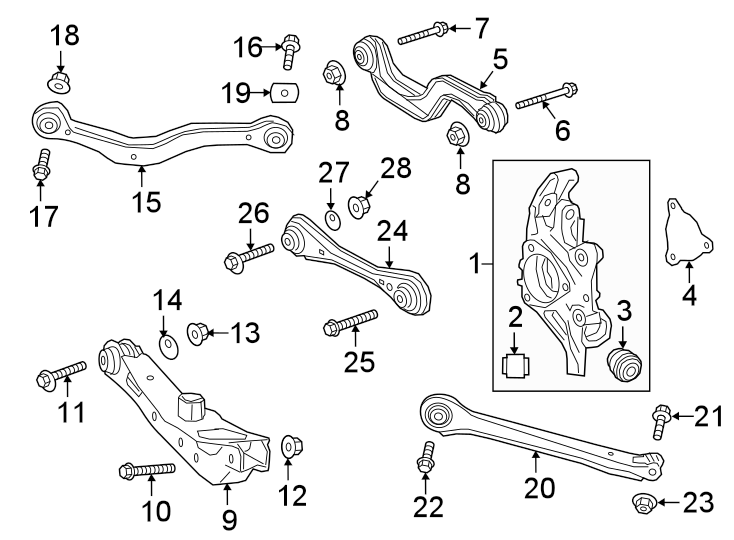 Diagram REAR SUSPENSION. SUSPENSION COMPONENTS. for your 2021 GMC Sierra 2500 HD 6.6L Duramax V8 DIESEL A/T RWD SLT Crew Cab Pickup 