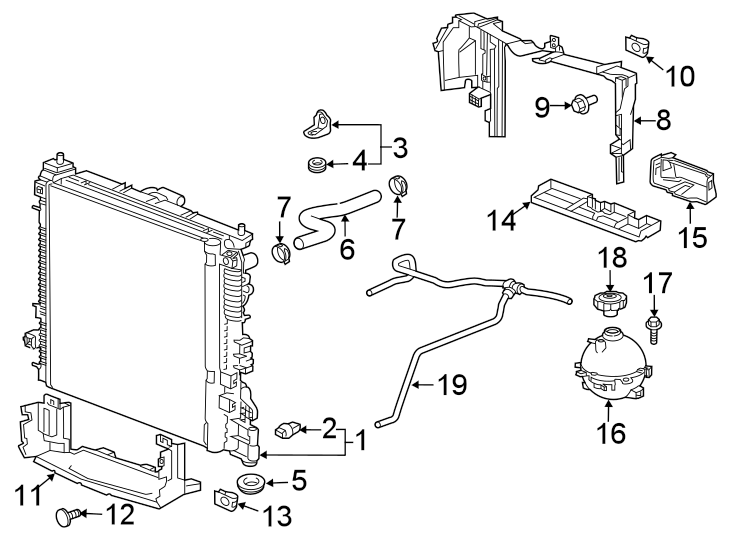 Diagram RADIATOR & COMPONENTS. for your 1995 Chevrolet K2500  Base Standard Cab Pickup Fleetside 4.3L Chevrolet V6 A/T 