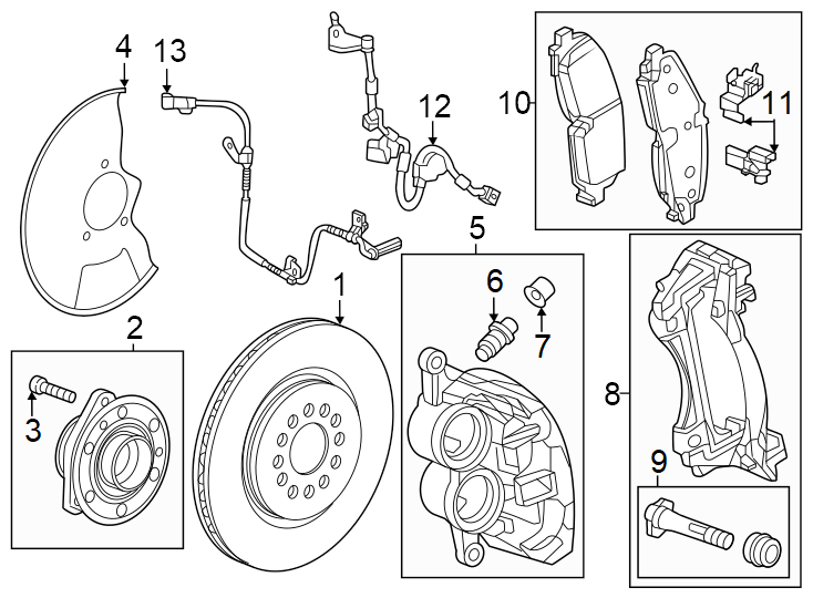 Diagram Front suspension. Brake components. for your 2022 GMC Sierra 1500 Limited   