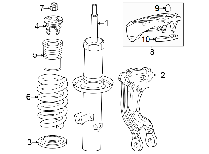 Diagram Front suspension. Struts & components. for your 2019 Chevrolet Equinox 1.5L Ecotec A/T 4WD Premier Sport Utility 