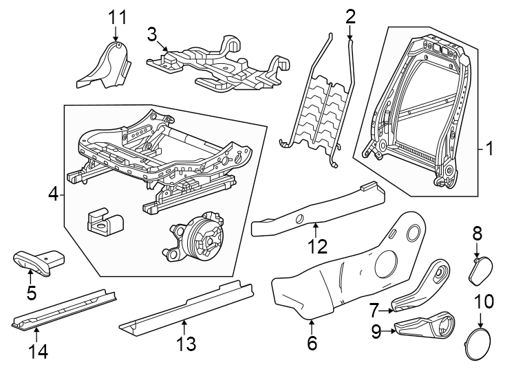 14Frames & shields. Inner. Outer. Seat back. Seat cushion. W/O power.https://images.simplepart.com/images/parts/motor/fullsize/GF24490.png