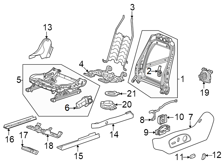 17Frames & shields. Inner. Labeled: 13549341. Labeled: 13558154. Labeled: 13558730. Labeled: 86808683. Lumbar. Memory. Outer. Seat adjust. Seat back. Seat cushion. W/POWER.https://images.simplepart.com/images/parts/motor/fullsize/GF24495.png