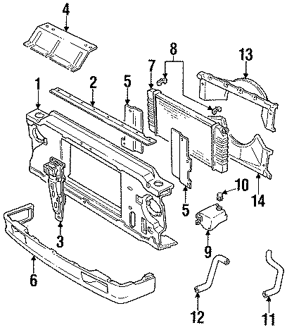 Diagram RADIATOR & COMPONENTS. RADIATOR SUPPORT. for your 1995 Chevrolet K2500  Base Standard Cab Pickup Fleetside 4.3L Chevrolet V6 A/T 