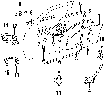 Diagram FRONT DOOR. GLASS & HARDWARE. for your 2007 GMC Sierra 1500 Classic SL Extended Cab Pickup Fleetside 4.3L Vortec V6 A/T RWD 