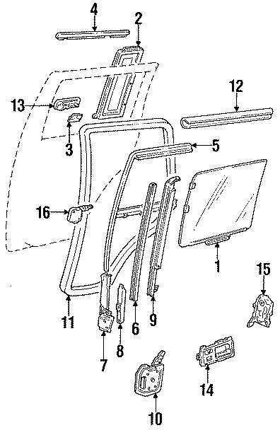 Diagram REAR DOOR. GLASS & HARDWARE. for your 2016 Chevrolet Spark   