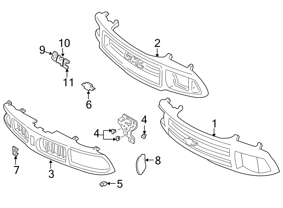 Diagram Grille & components. for your 2006 GMC Sierra 2500 HD  SLT Extended Cab Pickup 