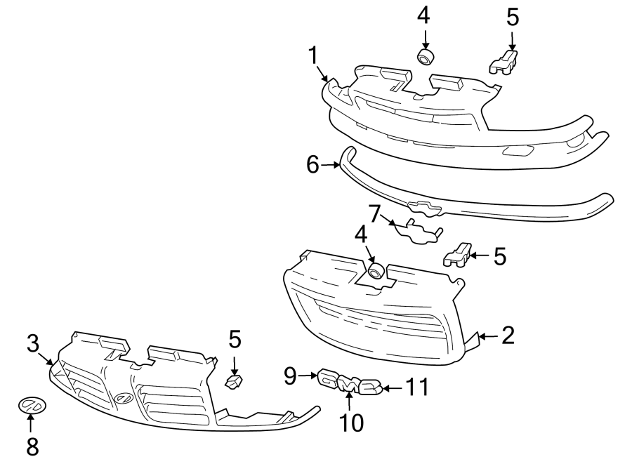 Diagram GRILLE & COMPONENTS. for your 2003 GMC Sierra 2500 HD 8.1L Vortec V8 A/T 4WD SLT Extended Cab Pickup 