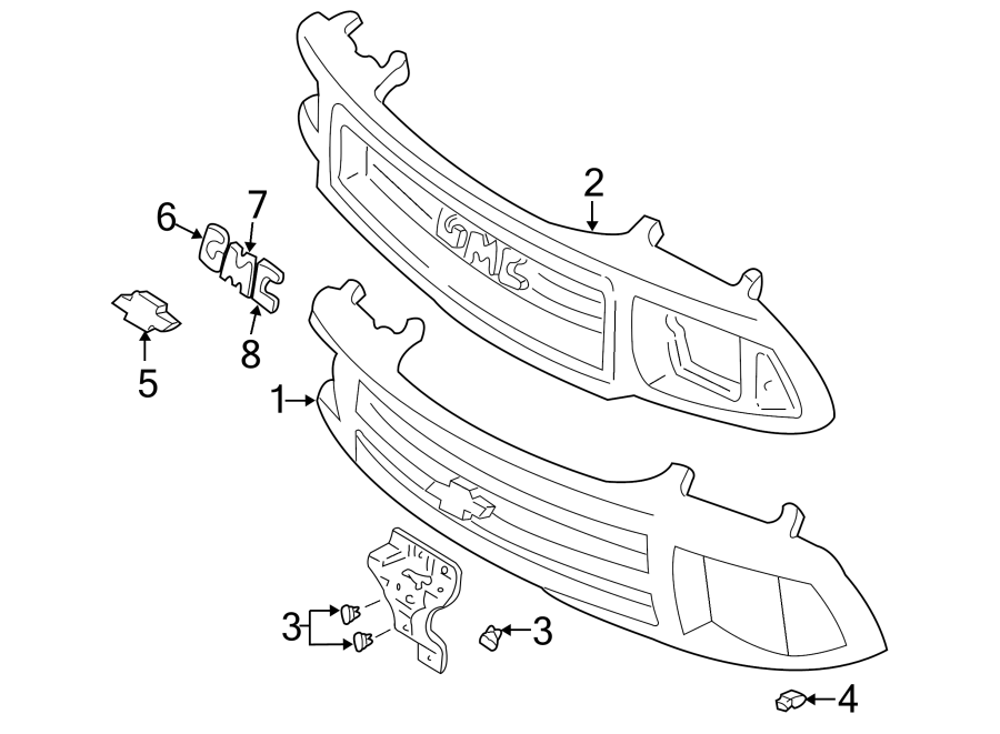 Diagram Grille. for your 2006 GMC Sierra 2500 HD  SLT Extended Cab Pickup 