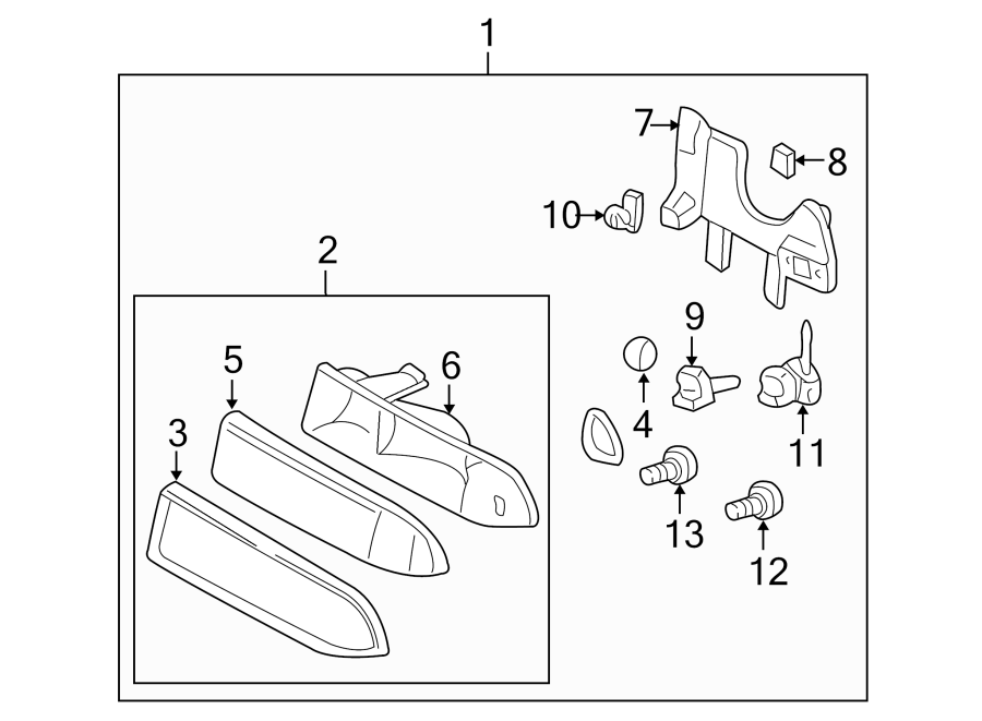 Diagram FRONT LAMPS. HEADLAMP COMPONENTS. for your 2003 GMC Sonoma SLS Standard Cab Pickup Fleetside  