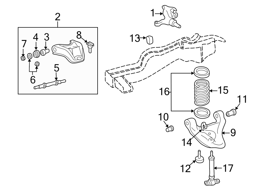 Diagram FRONT SUSPENSION. SUSPENSION COMPONENTS. for your 2002 GMC Sierra 2500 HD 6.6L Duramax V8 DIESEL M/T 4WD Base Standard Cab Pickup Fleetside 