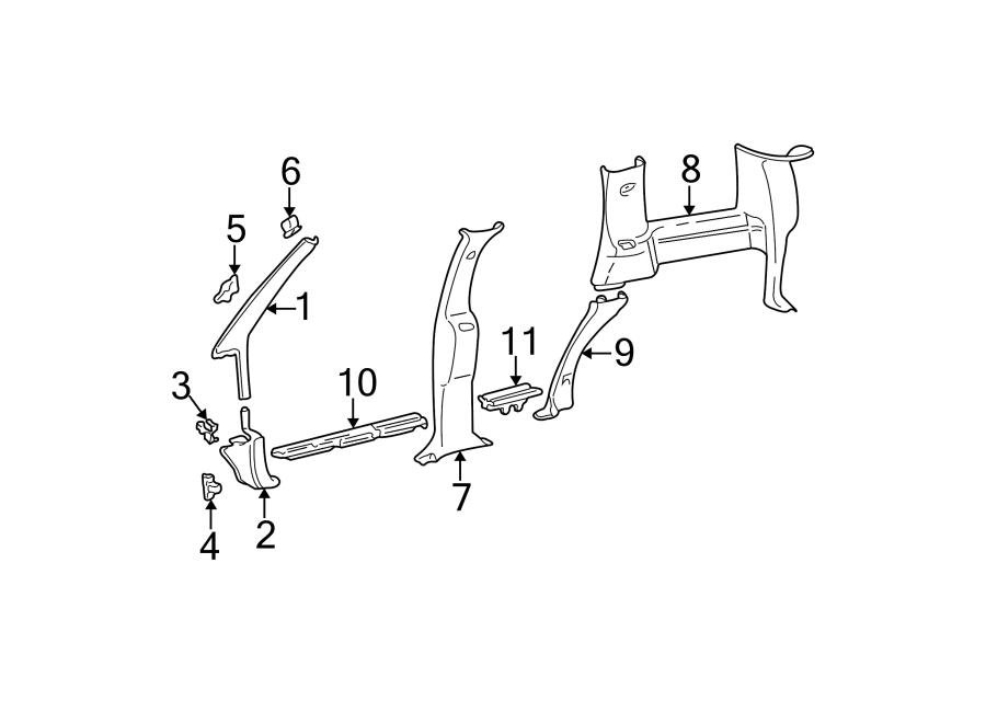 Diagram PILLARS. ROCKER & FLOOR. INTERIOR TRIM. for your 2005 Chevrolet Aveo    