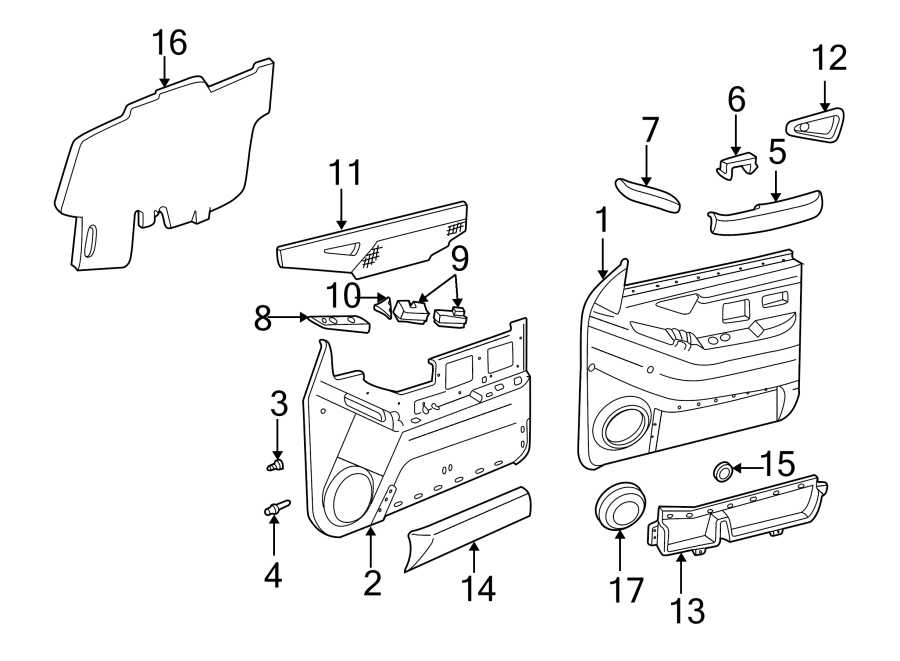 Diagram FRONT DOOR. INTERIOR TRIM. for your 2024 Chevrolet Camaro LT1 Coupe 6.2L V8 A/T 