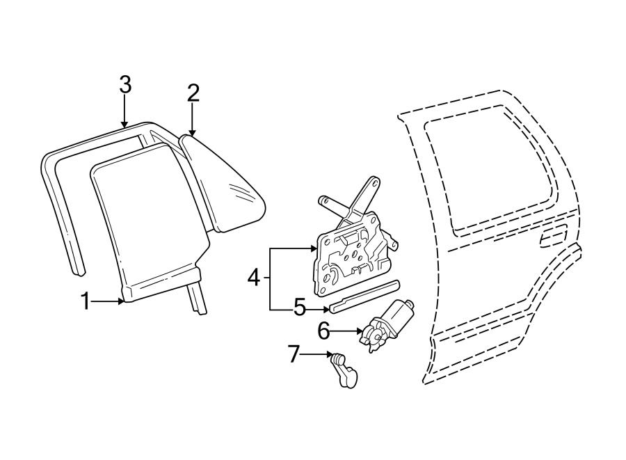 Diagram Rear door. Glass & hardware. for your 2014 Chevrolet Spark 1.2L Ecotec M/T LS Hatchback 