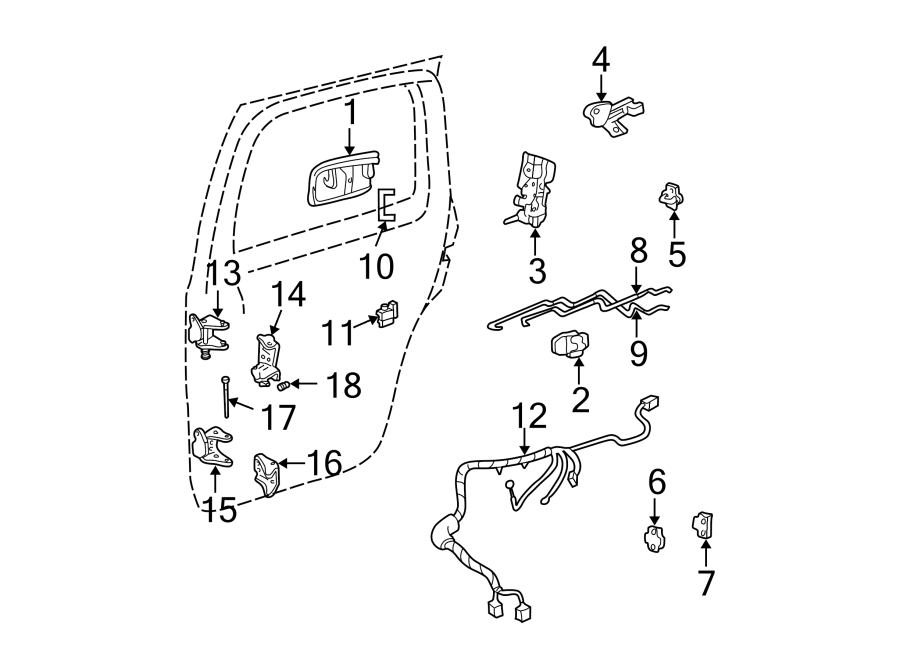 Diagram REAR DOOR. LOCK & HARDWARE. for your 2021 GMC Sierra 2500 HD 6.6L V8 A/T 4WD SLT Extended Cab Pickup Fleetside 