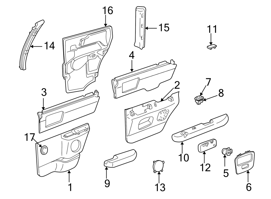 Diagram REAR DOOR. INTERIOR TRIM. for your 2017 Chevrolet Spark   