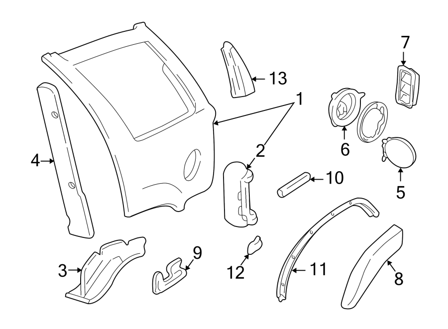 Diagram EXTERIOR TRIM. QUARTER PANEL & COMPONENTS. for your 2005 Chevrolet Trailblazer   