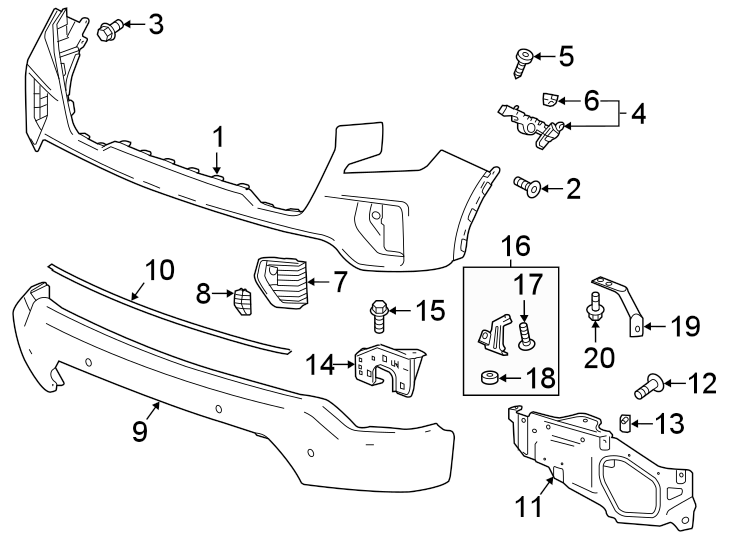 Diagram FRONT BUMPER. BUMPER & COMPONENTS. for your 2020 Chevrolet Spark   