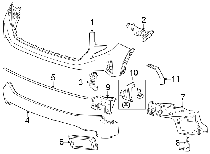 Front bumper. Bumper & components. Diagram