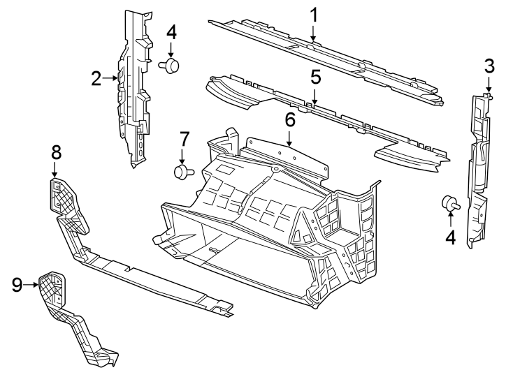 Diagram RADIATOR SUPPORT. SPLASH SHIELDS. for your 2021 Chevrolet Silverado 3500 HD LT Standard Cab Pickup  