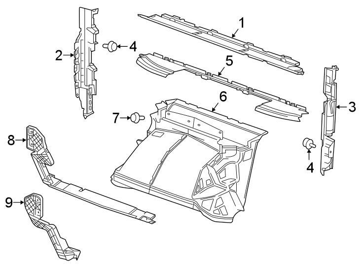 Diagram RADIATOR SUPPORT. SPLASH SHIELDS. for your 2021 Chevrolet Silverado 3500 HD LT Extended Cab Pickup  