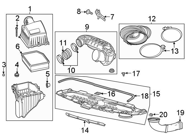 Diagram Air intake. for your 2020 Chevrolet Camaro 6.2L V8 M/T SS Convertible 