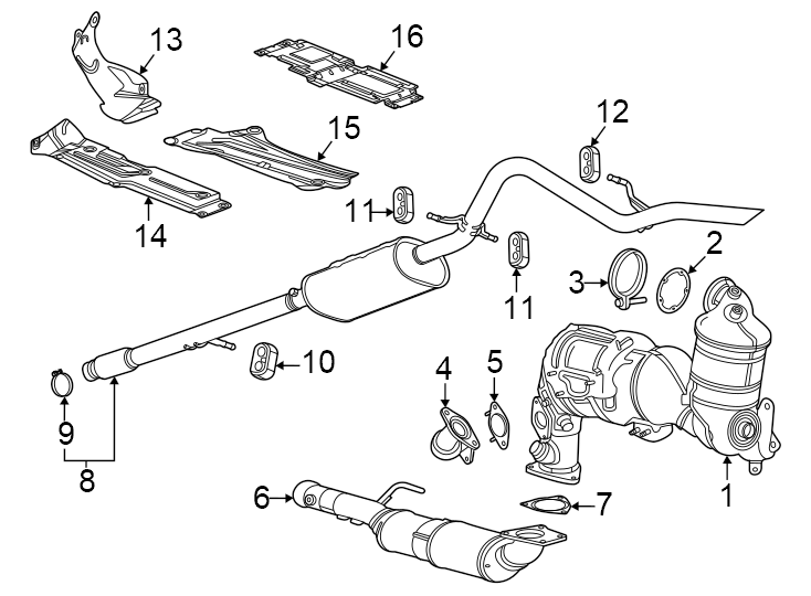 Exhaust system. Exhaust components. Diagram