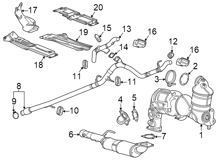 Exhaust system. Exhaust components. Diagram