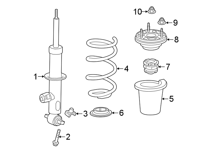 Diagram Front suspension. Struts & components. for your 2019 GMC Sierra 2500 HD 6.6L Duramax V8 DIESEL A/T 4WD Denali Crew Cab Pickup Fleetside 