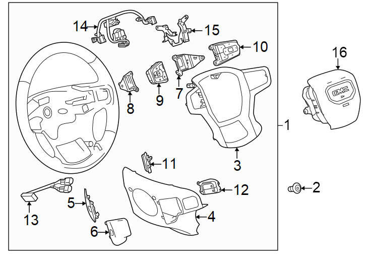 Diagram Steering wheel & trim. for your 2021 GMC Sierra 2500 HD 6.6L V8 A/T RWD Base Extended Cab Pickup 