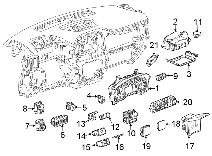 Diagram INSTRUMENT PANEL. CLUSTER & SWITCHES. for your 2017 Chevrolet Camaro LT Coupe 2.0L Ecotec A/T 