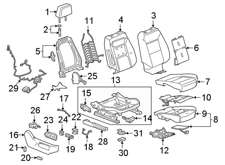 Diagram SEATS & TRACKS. PASSENGER SEAT COMPONENTS. for your 2004 Cadillac Escalade EXT   