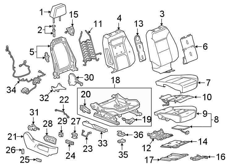 Diagram SEATS & TRACKS. PASSENGER SEAT COMPONENTS. for your 2007 GMC Sierra 2500 HD 6.0L Vortec V8 A/T 4WD SLE Extended Cab Pickup 