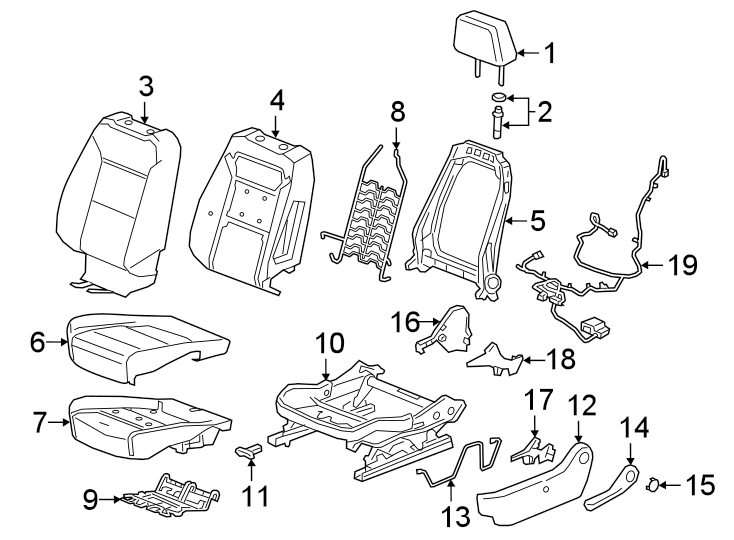 Diagram SEATS & TRACKS. DRIVER SEAT COMPONENTS. for your 2005 Chevrolet Express 1500   