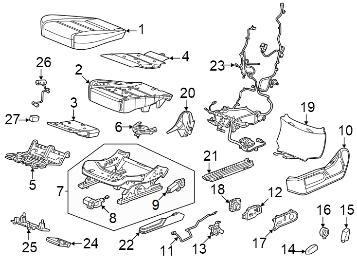 27Seats & tracks. Driver seat components.https://images.simplepart.com/images/parts/motor/fullsize/GG19737.png