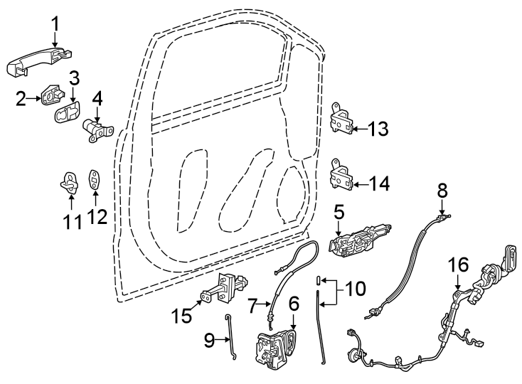 Diagram FRONT DOOR. LOCK & HARDWARE. for your 2006 GMC Sierra 3500 6.0L Vortec V8 M/T 4WD SLT Extended Cab Pickup Fleetside 